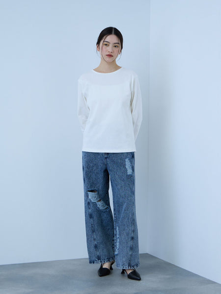 【シーズンレス】袖刺繍コットンプルオーバー
