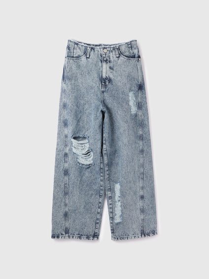 【大人の抜け感】デニムカットオフダメージパンツ