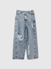 【大人の抜け感】デニムカットオフダメージパンツ