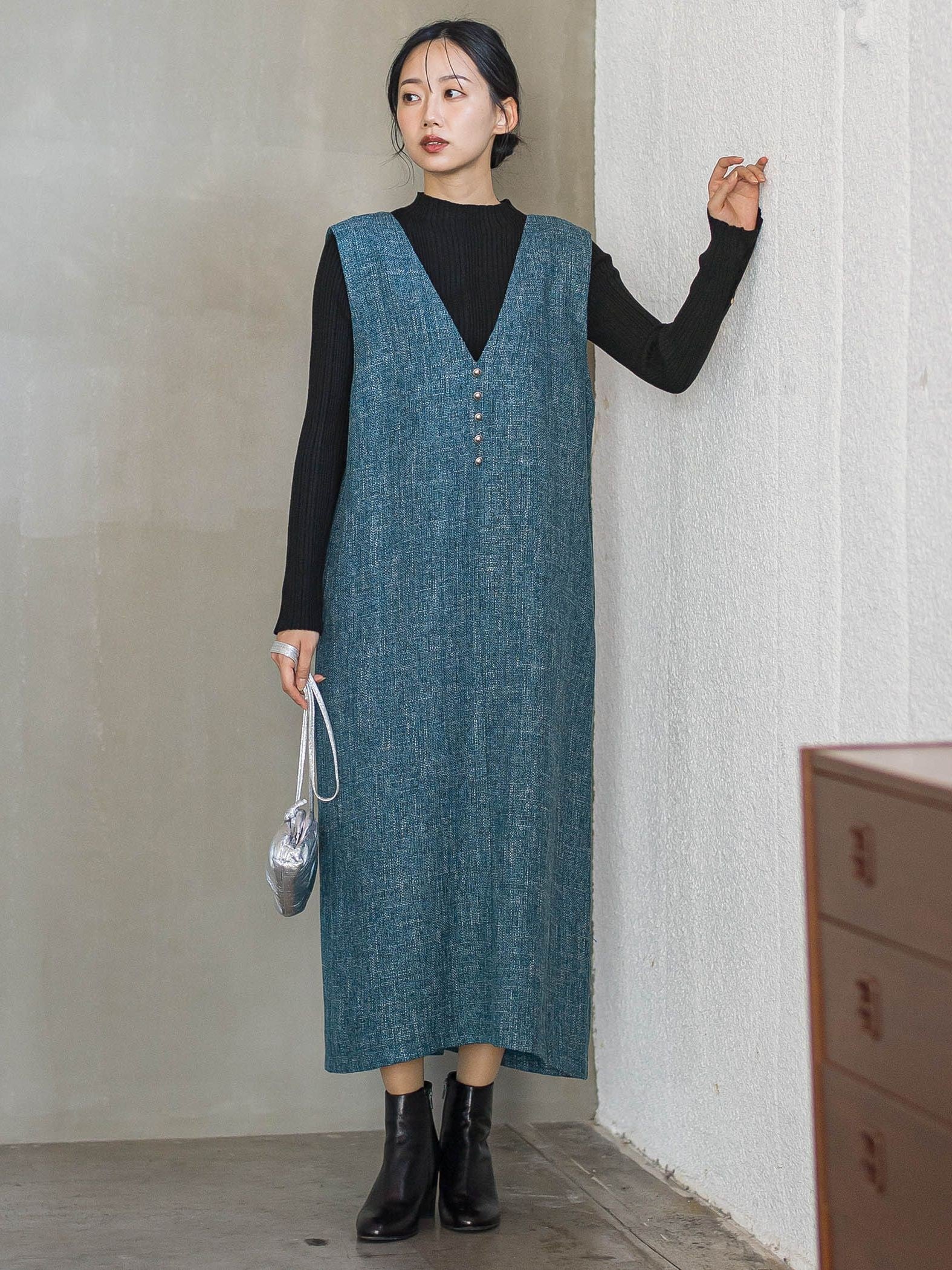 ツィードVネックジャンスカワンピース