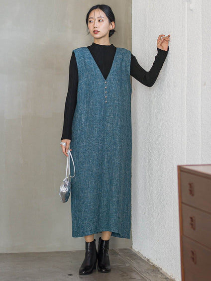 ツィードVネックジャンスカワンピース