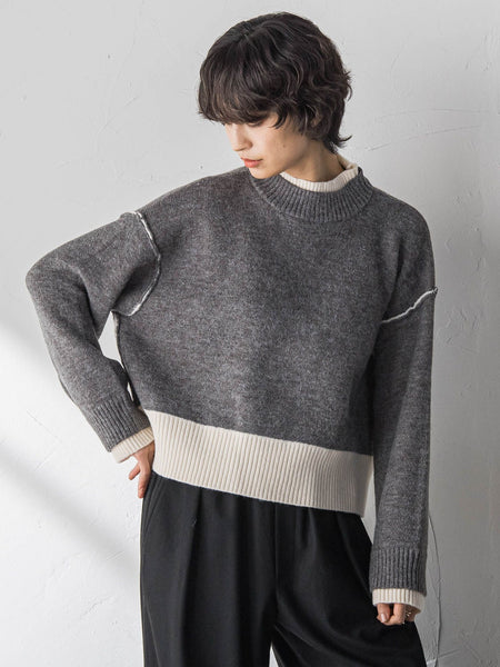 【WEB限定】ハイネック配色ニット≪手洗い可能≫