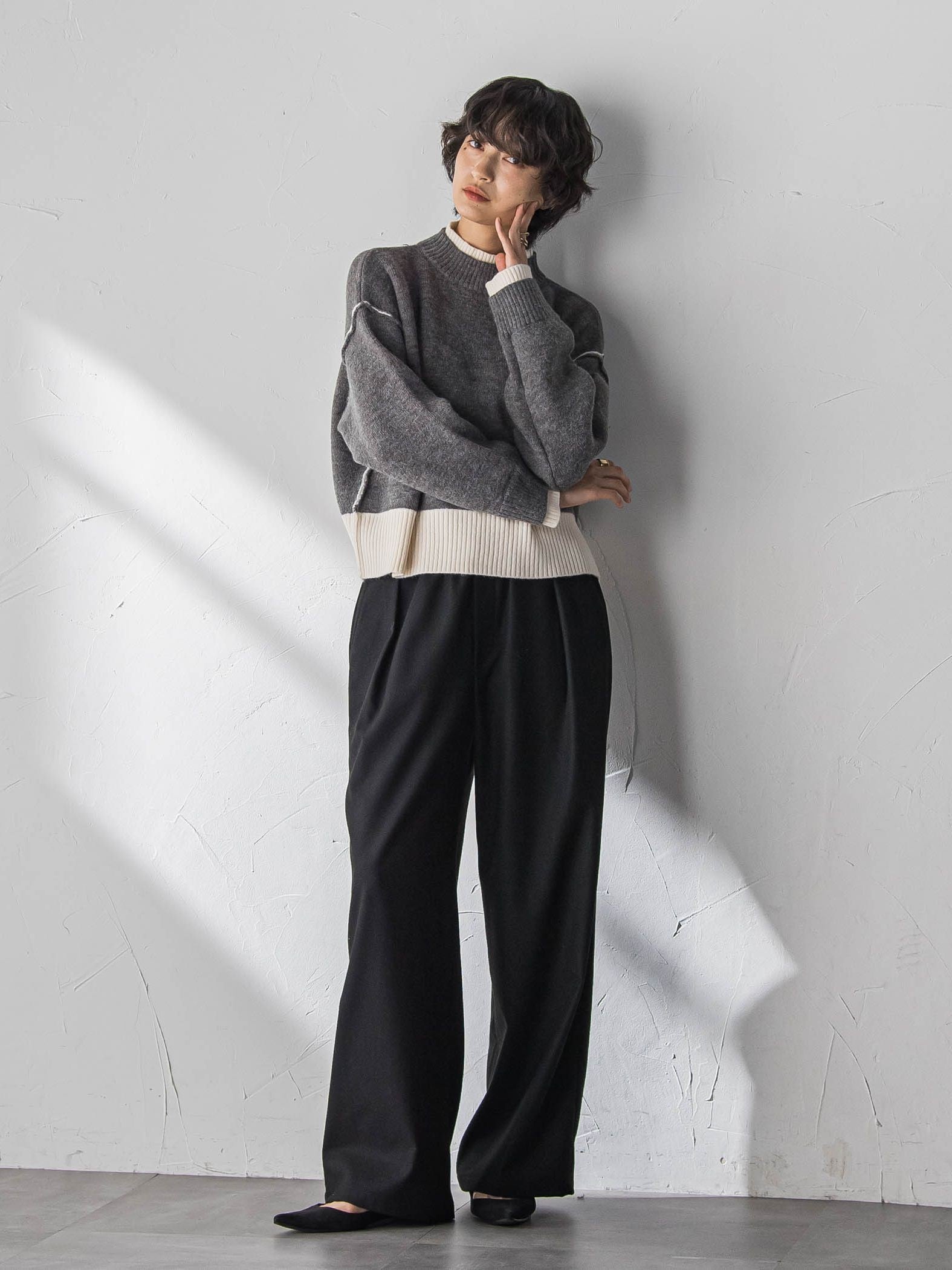 【WEB限定】ハイネック配色ニット≪手洗い可能≫