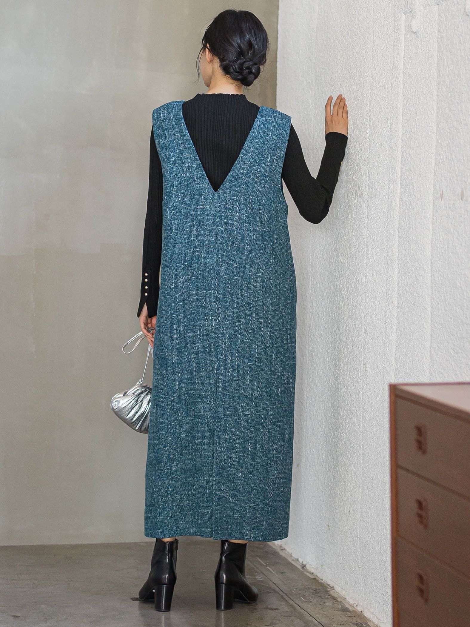 ツィードVネックジャンスカワンピース