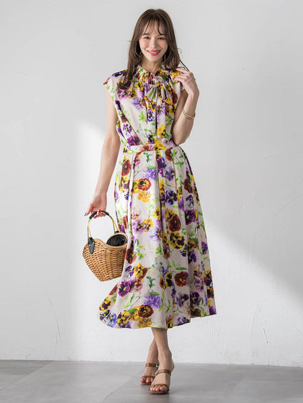 【KEITA KAWASAKI × Viaggio Bluコラボ】パンジープリントスカート