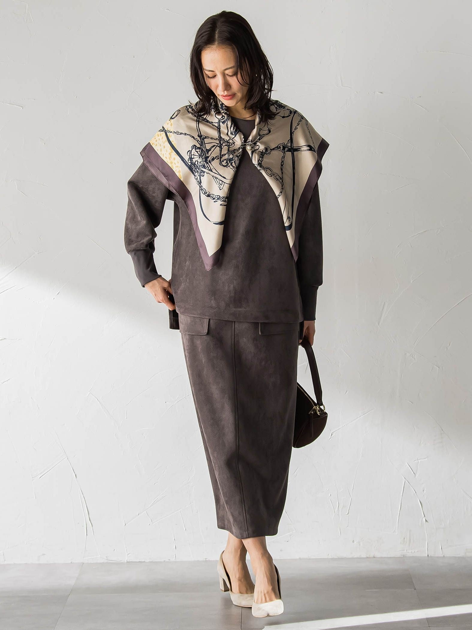 【WEB限定】フェイクスエードナロースカート≪セットアップ対応/洗える≫