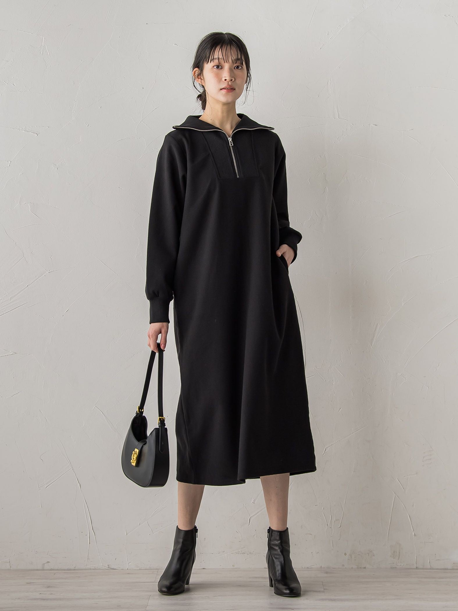 【WEB限定】圧縮起毛ステンニットワンピース≪手洗い可能≫