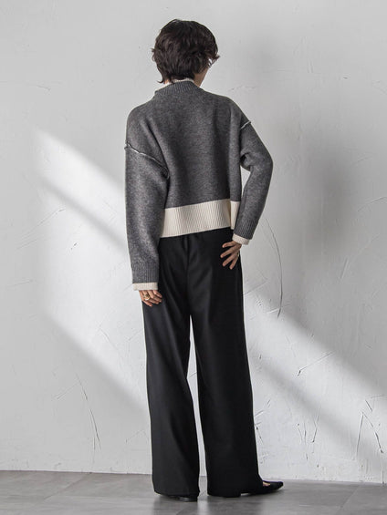 【WEB限定】ハイネック配色ニット≪手洗い可能≫