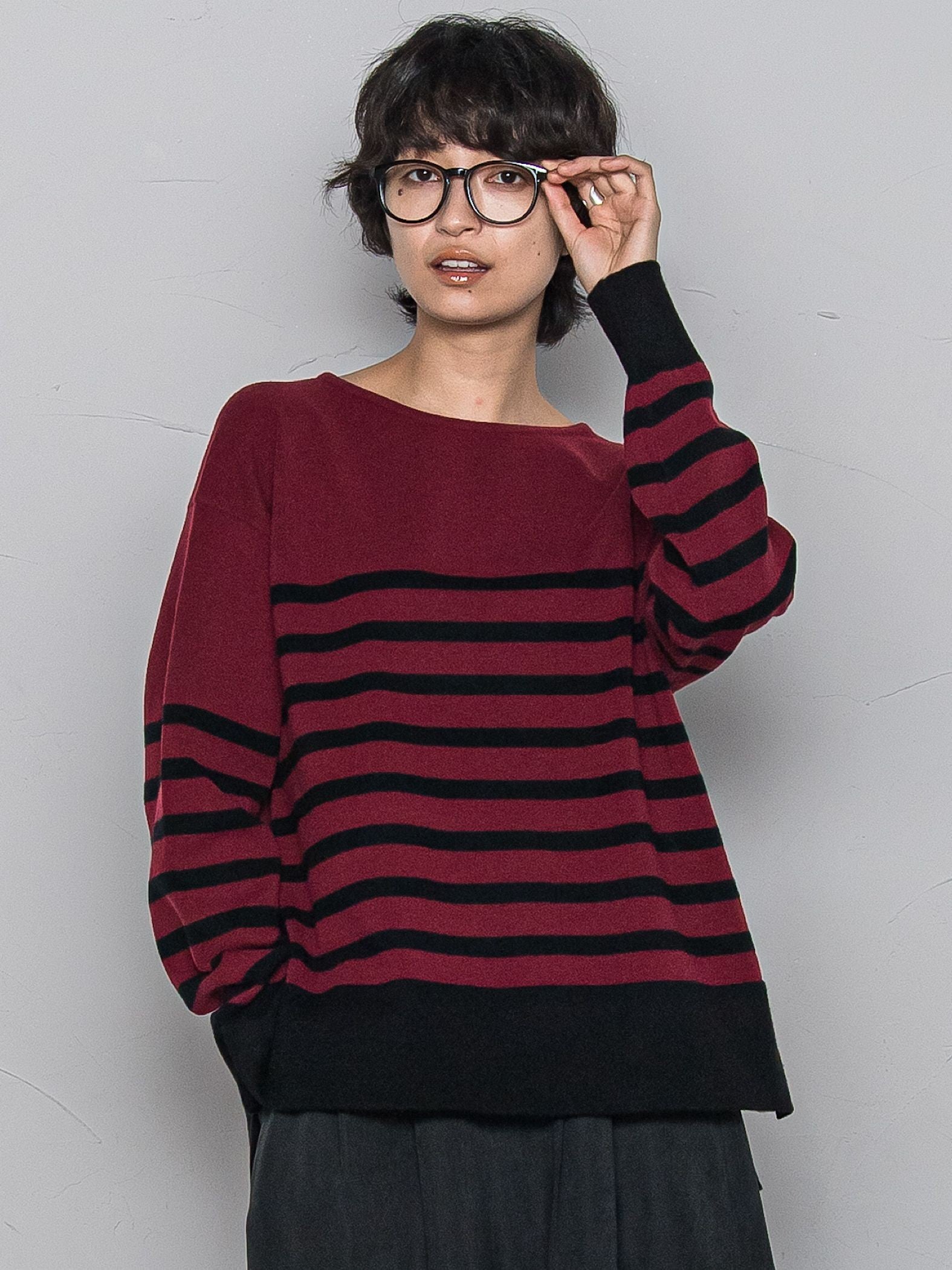 【ふわもち】ボーダーニット≪洗濯機で洗える≫