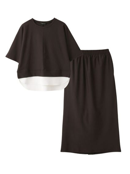 【上下セット】レイヤリードルマントップ×スカート2ピース