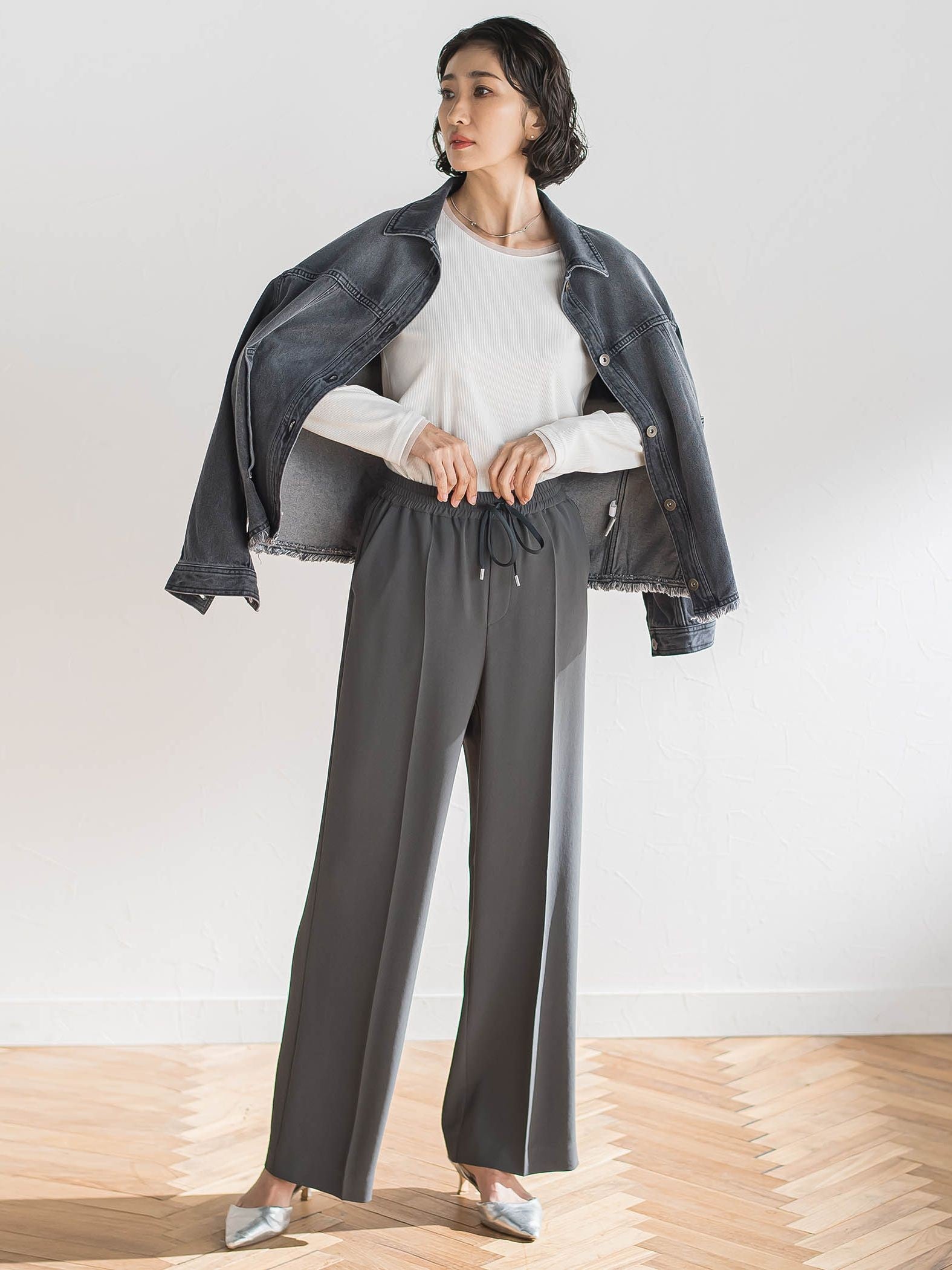 ハイストレッチカルゼワイドパンツ