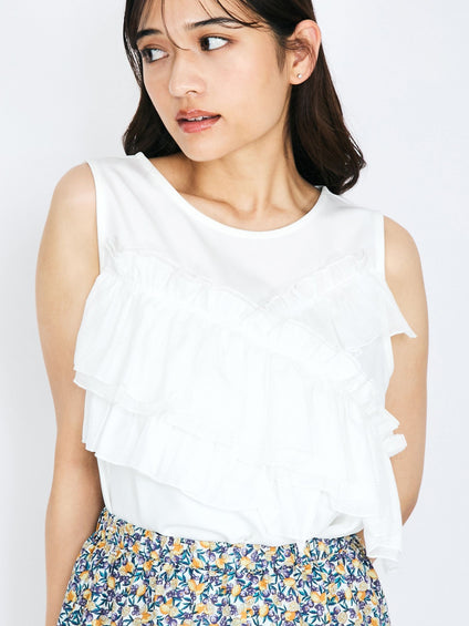 シフォンフリルノースリブラウス≪手洗い可能≫