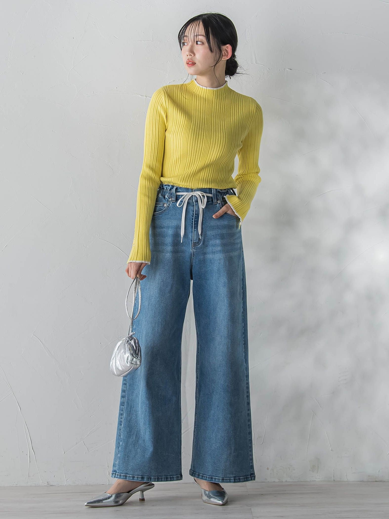 【新色追加】袖ボタンランダムリブニット≪手洗い可能≫