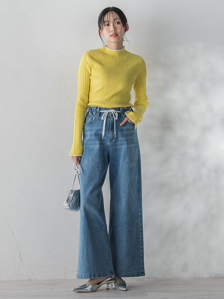 【新色追加】袖ボタンランダムリブニット≪手洗い可能≫