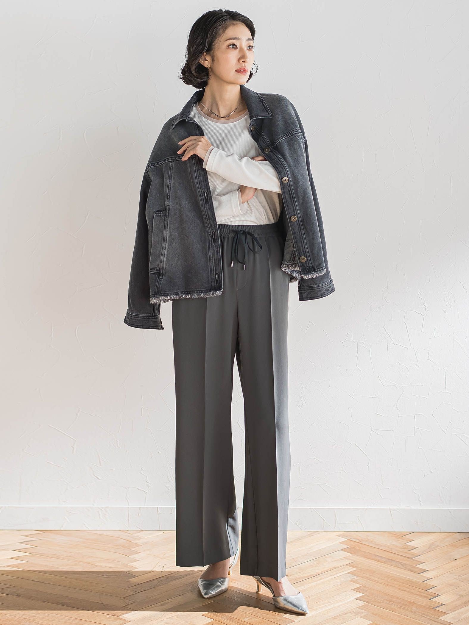 ハイストレッチカルゼワイドパンツ