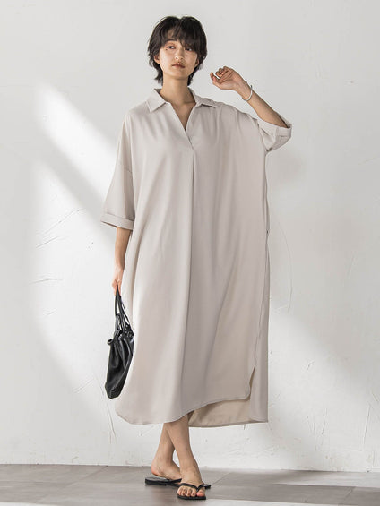 【WEB限定】スキッパーチュニックワンピース≪洗濯機で洗える≫