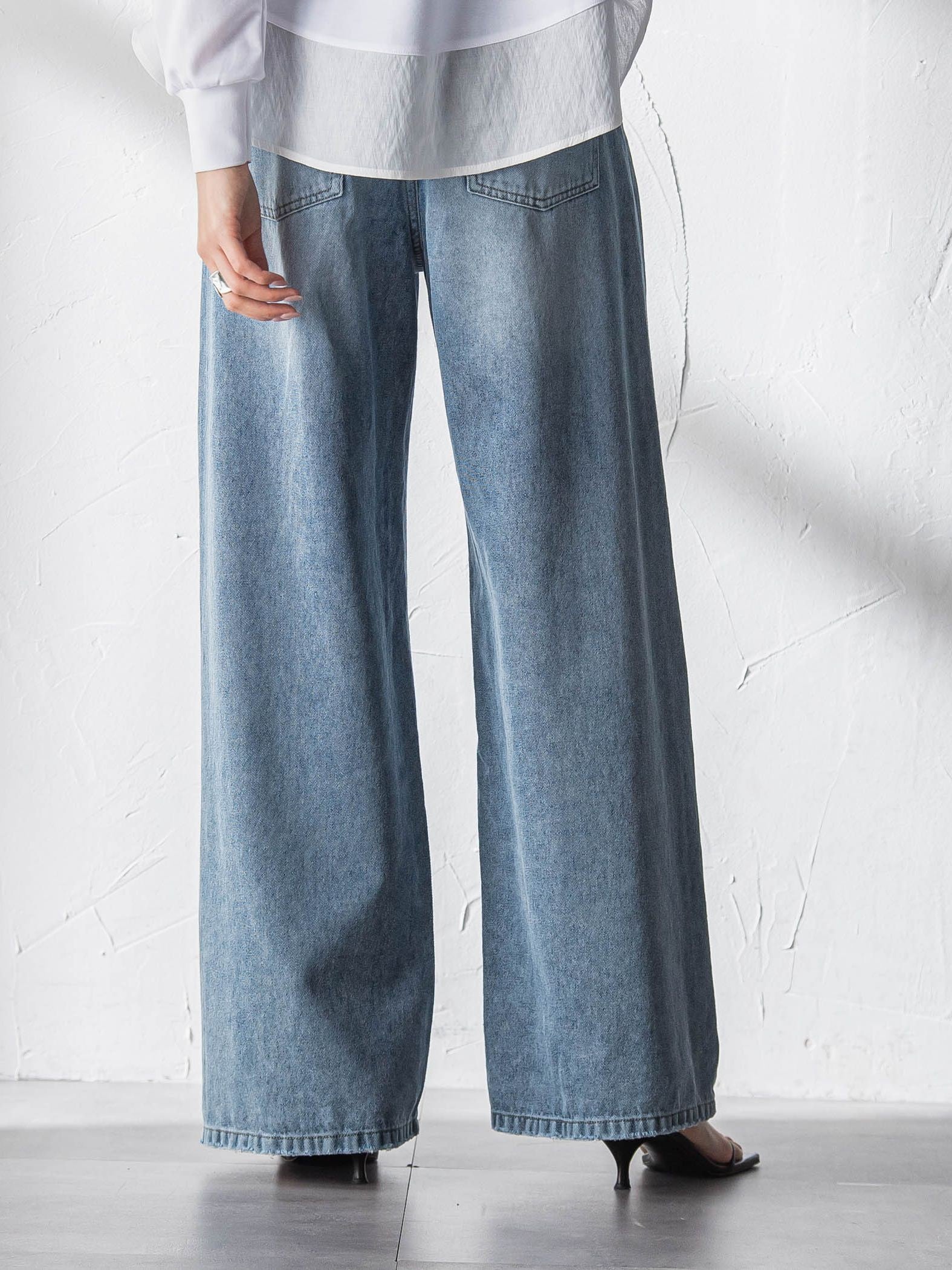 デニムワイドパンツ≪洗濯機で洗える≫