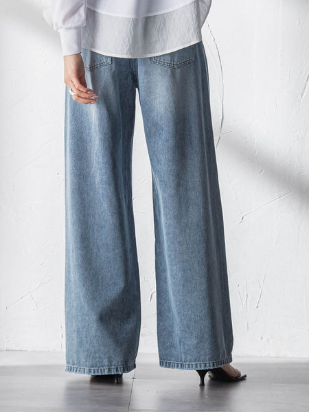 デニムワイドパンツ≪洗濯機で洗える≫