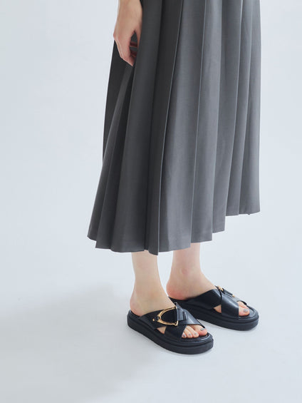 リネンライクベルト付プリーツスカート≪手洗い可能≫