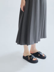 リネンライクベルト付プリーツスカート≪手洗い可能≫