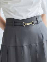 リネンライクベルト付プリーツスカート≪手洗い可能≫