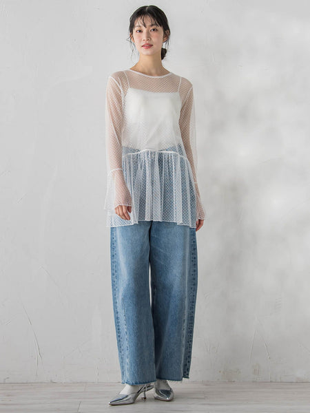 カーブデニムパンツ≪洗濯機で洗える≫