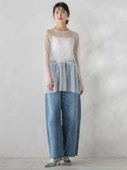 カーブデニムパンツ≪洗濯機で洗える≫