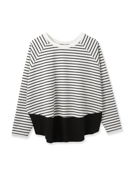 ポンチローマ異素材ラウンドヘムカットソー