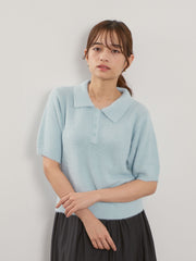 シャギーヤーンポロニットトップス≪手洗い可能≫