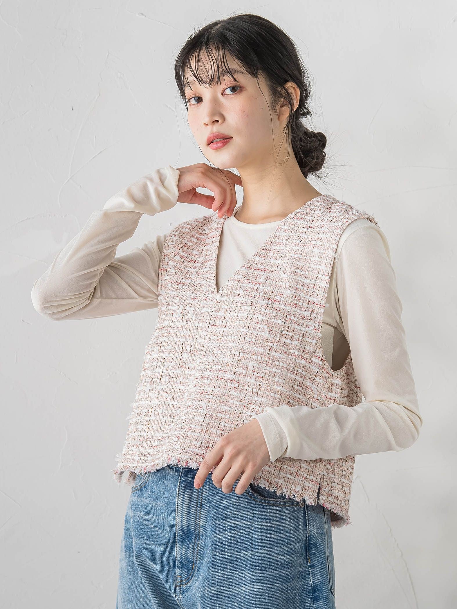 ミックスツィードベスト≪洗濯機で洗える≫