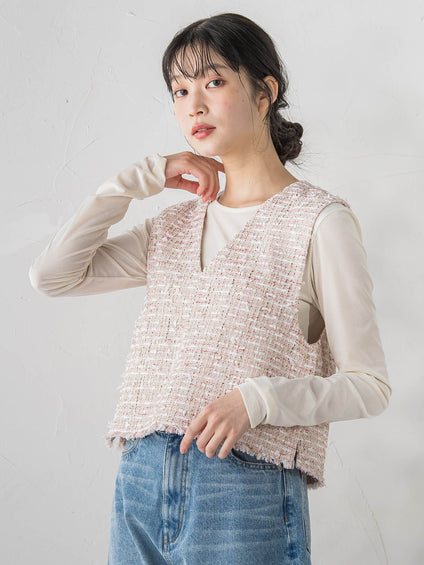 ミックスツィードベスト≪洗濯機で洗える≫