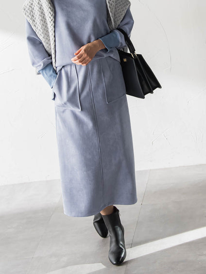 【WEB限定】フェイクスエードナロースカート≪セットアップ対応/洗える≫