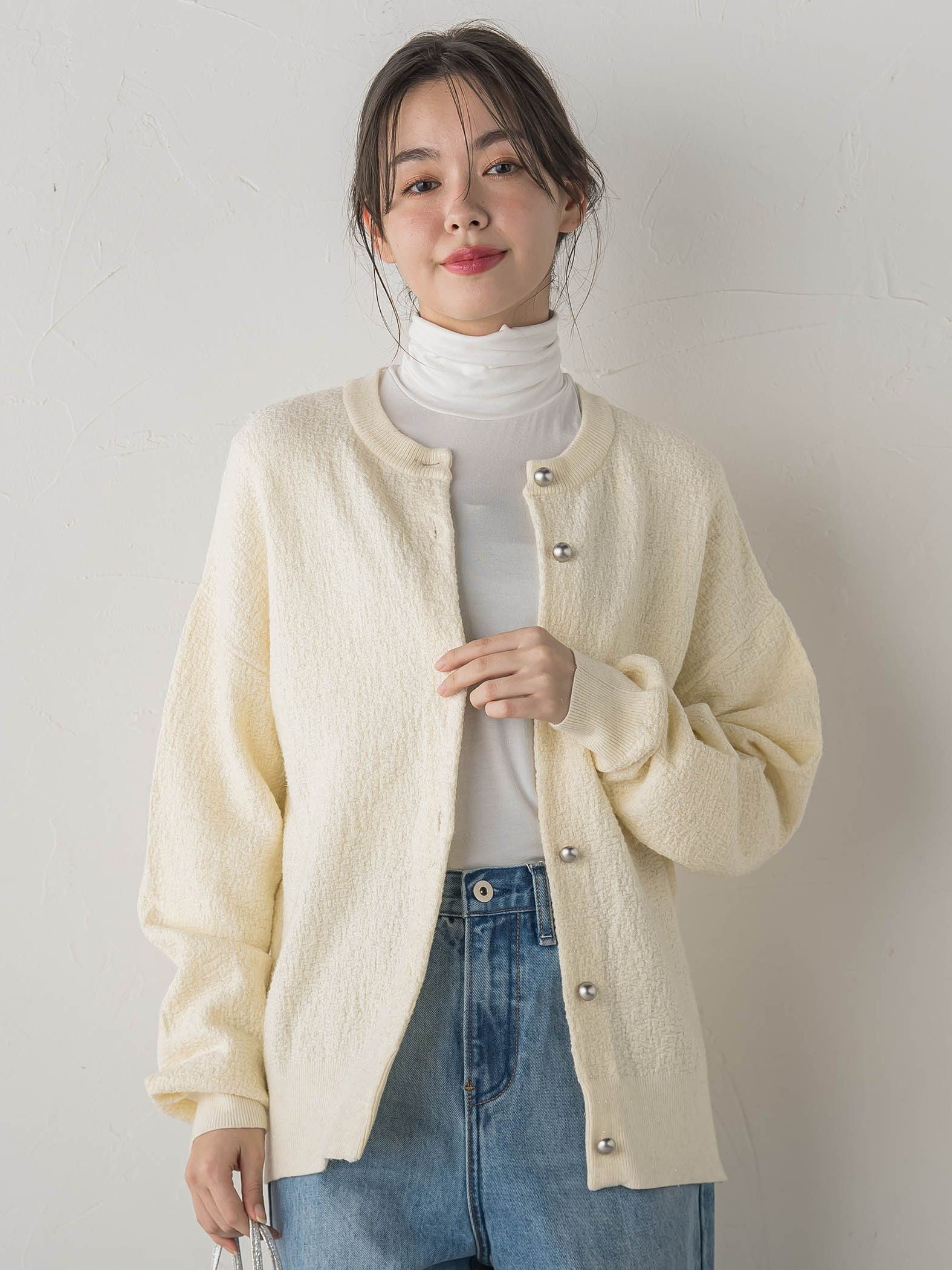 フクレジャガードニットカーディガン≪手洗い可能≫