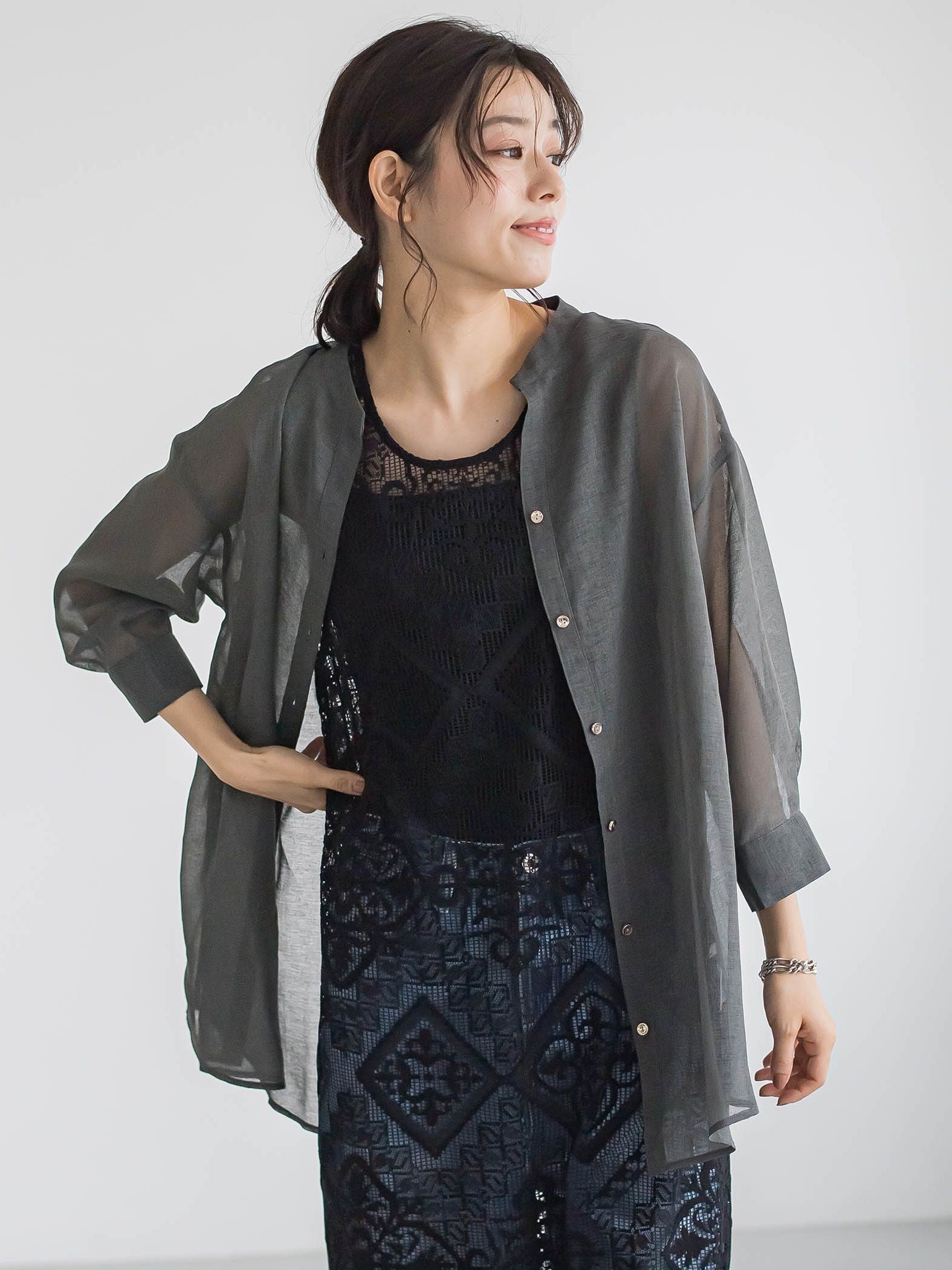【WEB限定】シアーリネンライクBACKリボンシャツ≪手洗い可能≫