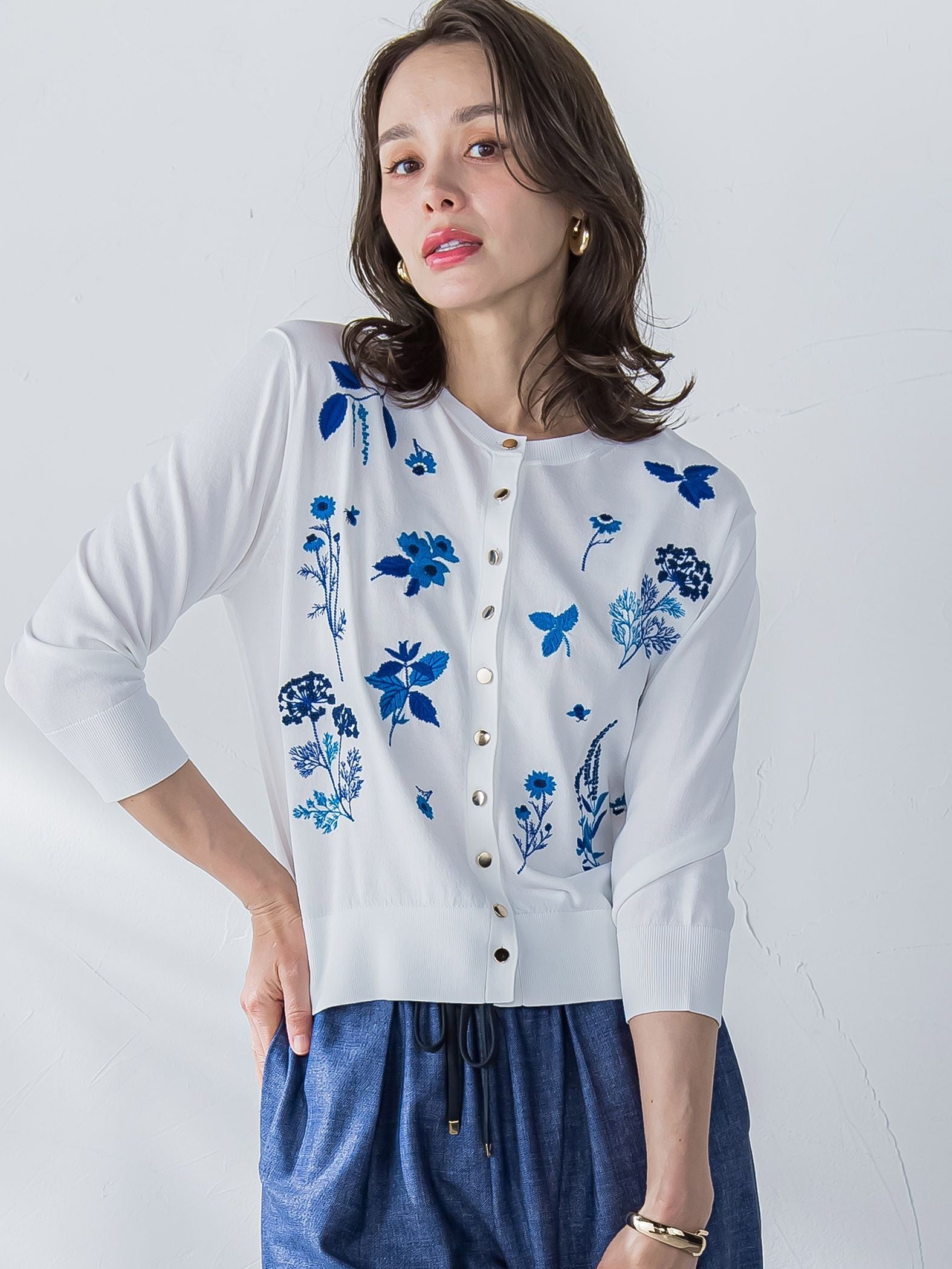 【新色追加】ハーブ刺繍カーディガン≪手洗い可能≫
