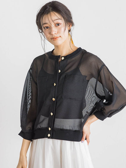 変わり織メッシュカーディガン≪手洗い可能≫