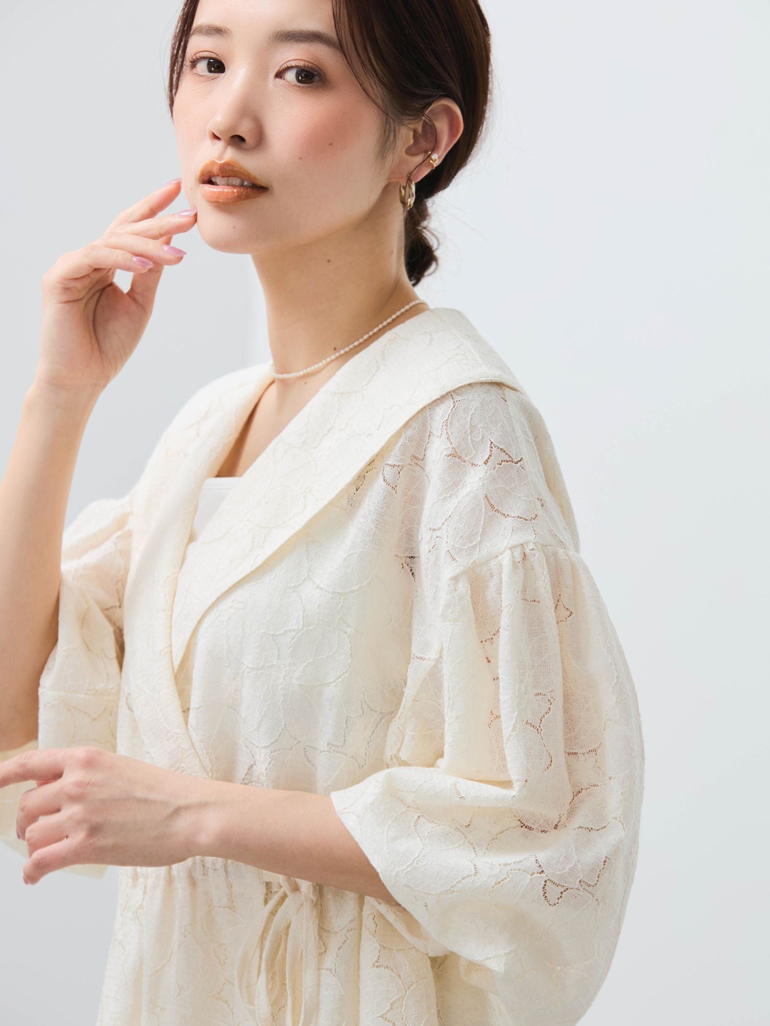 【SHIORI IRIE コラボ】レースカシュクールブラウス≪手洗い可能≫