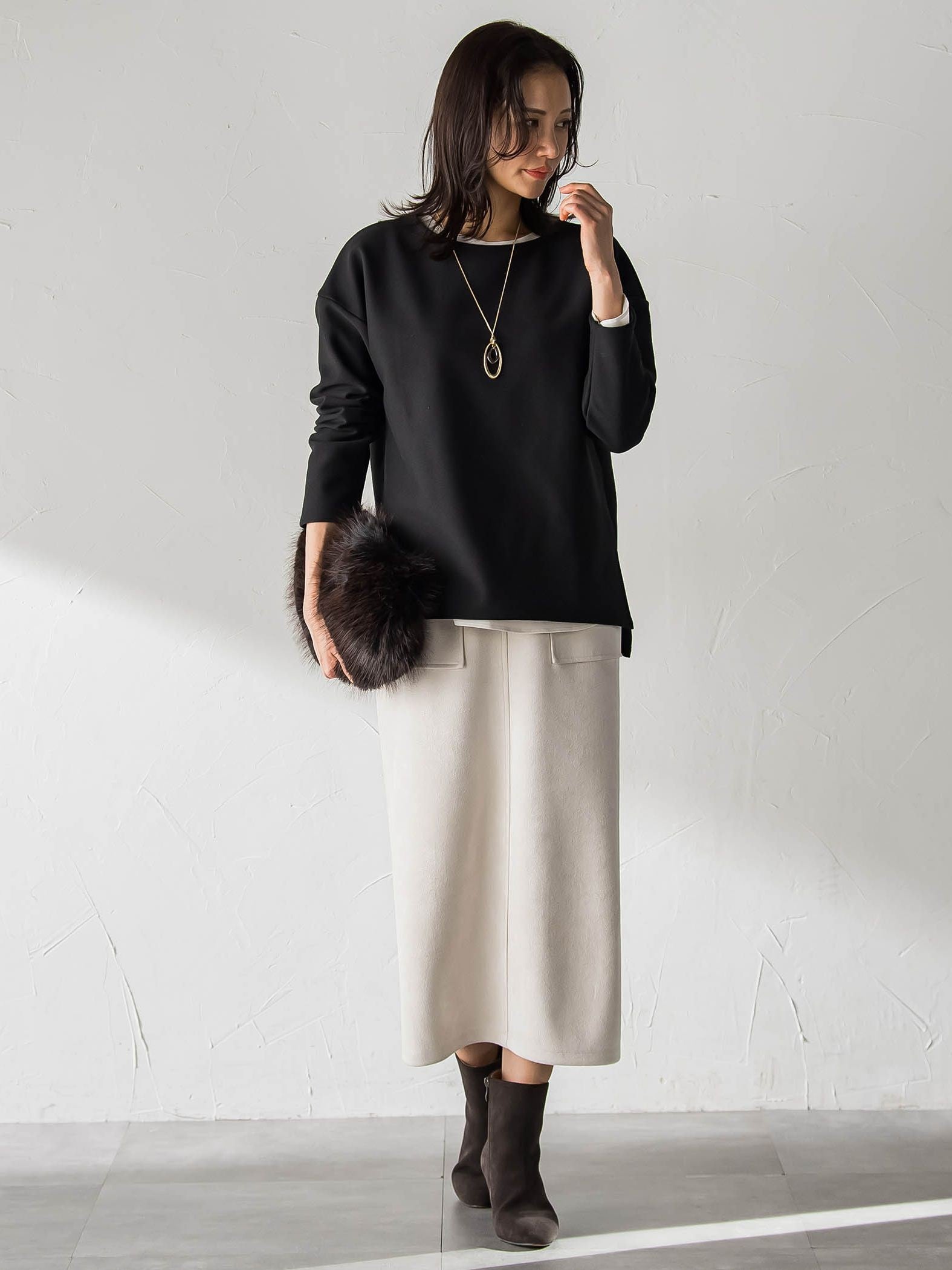 【WEB限定】フェイクスエードナロースカート≪セットアップ対応/洗える≫