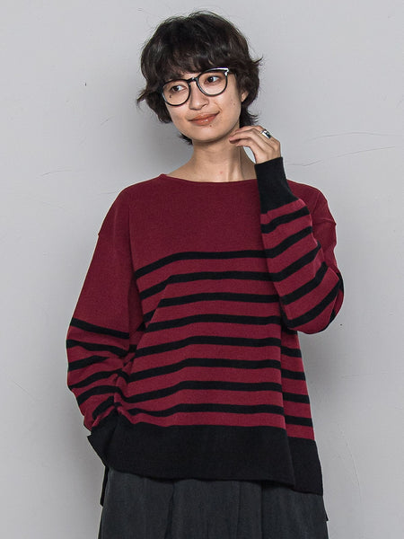 【ふわもち】ボーダーニット≪洗濯機で洗える≫