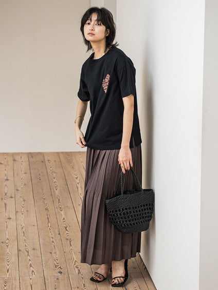 スパンコールハート刺繍Tシャツ≪洗濯機で洗える≫