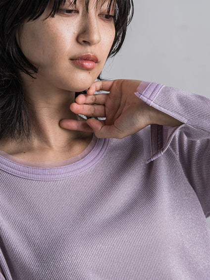 チュール使いラメリブロングTシャツ≪手洗い可能≫