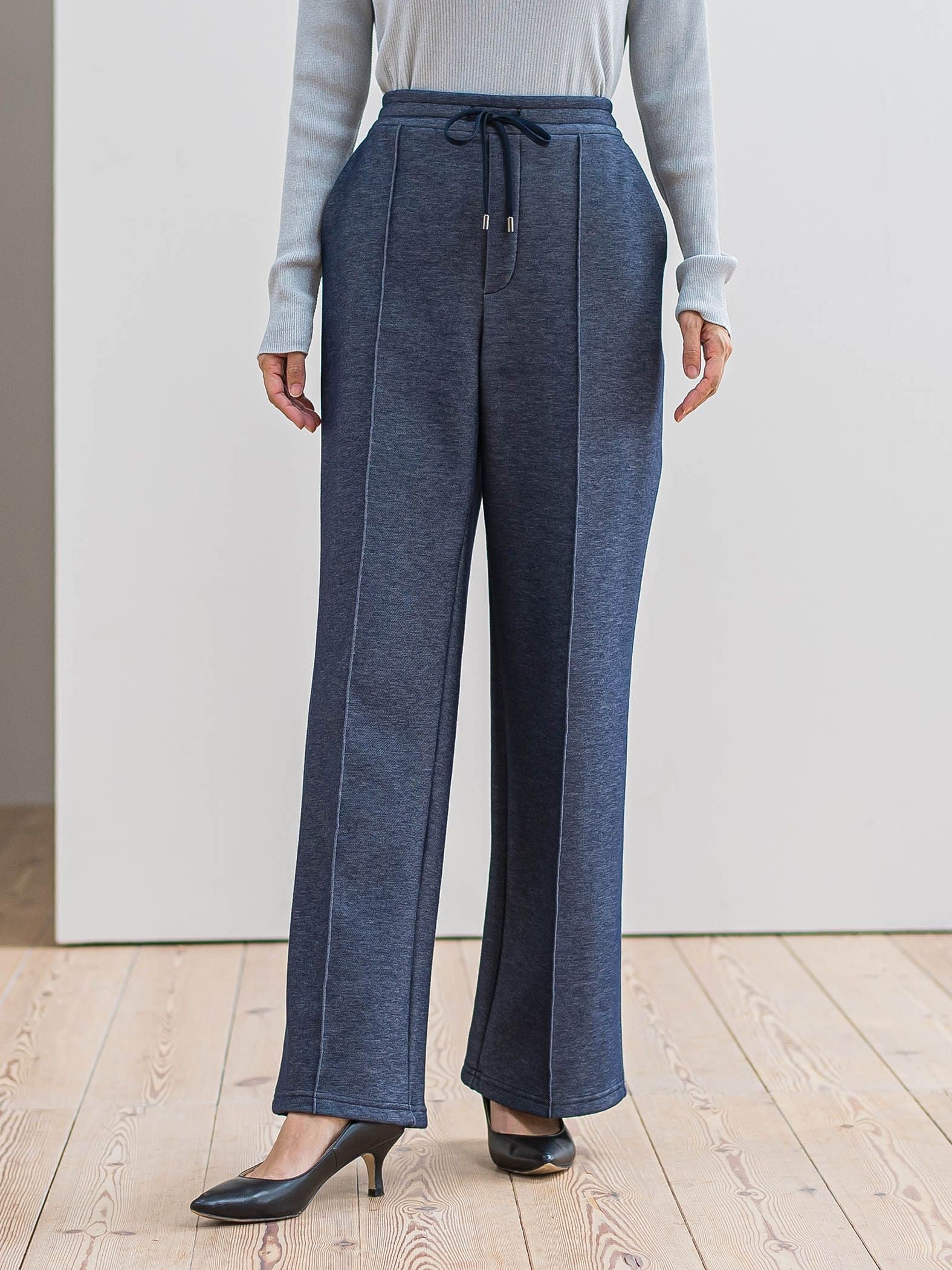 【WEB限定】”楽暖”裏起毛ワイドパンツ≪洗濯機で洗える≫