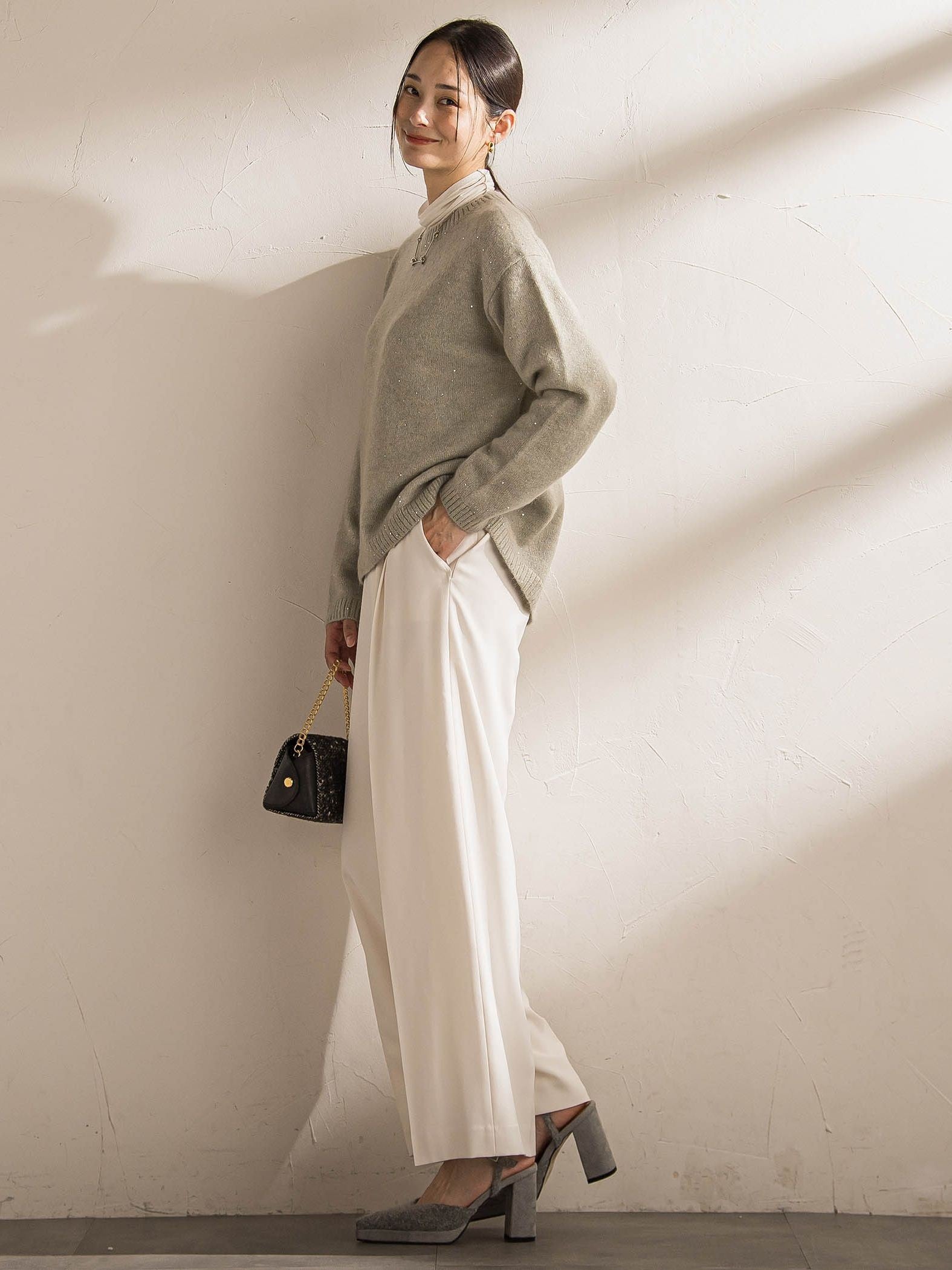 スパンコールクルーネックニット≪洗える≫