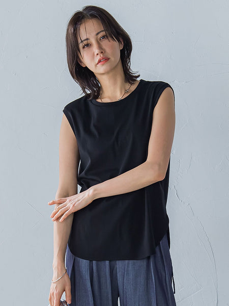 ラウンドヘムノースリーブカットソー≪洗濯機で洗える≫