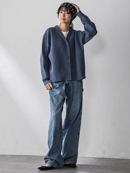 スポンディッシュVネックニットカーディガン≪洗濯機で洗える≫