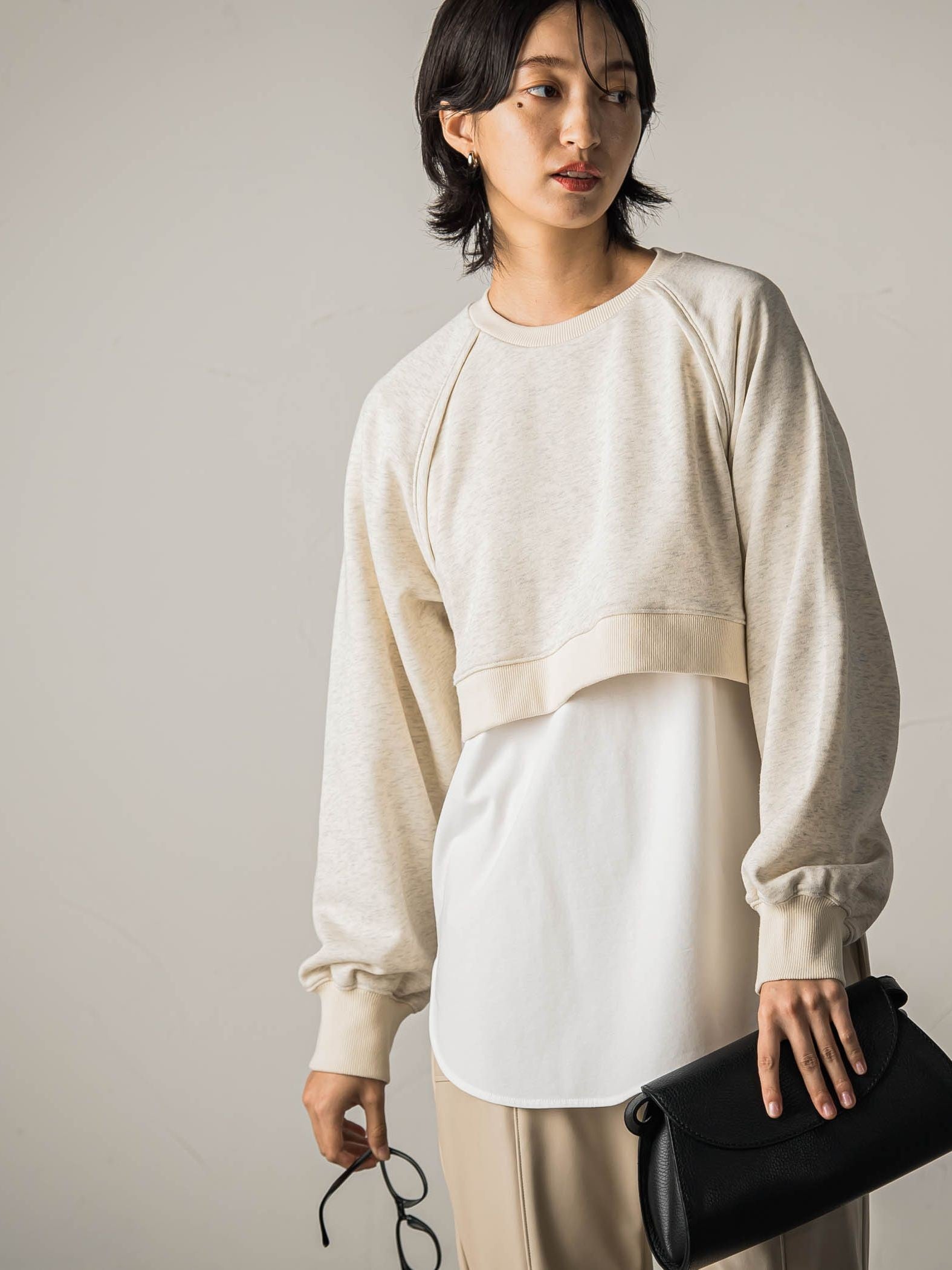 裏毛クロップドトレーナー≪洗濯機で洗える≫