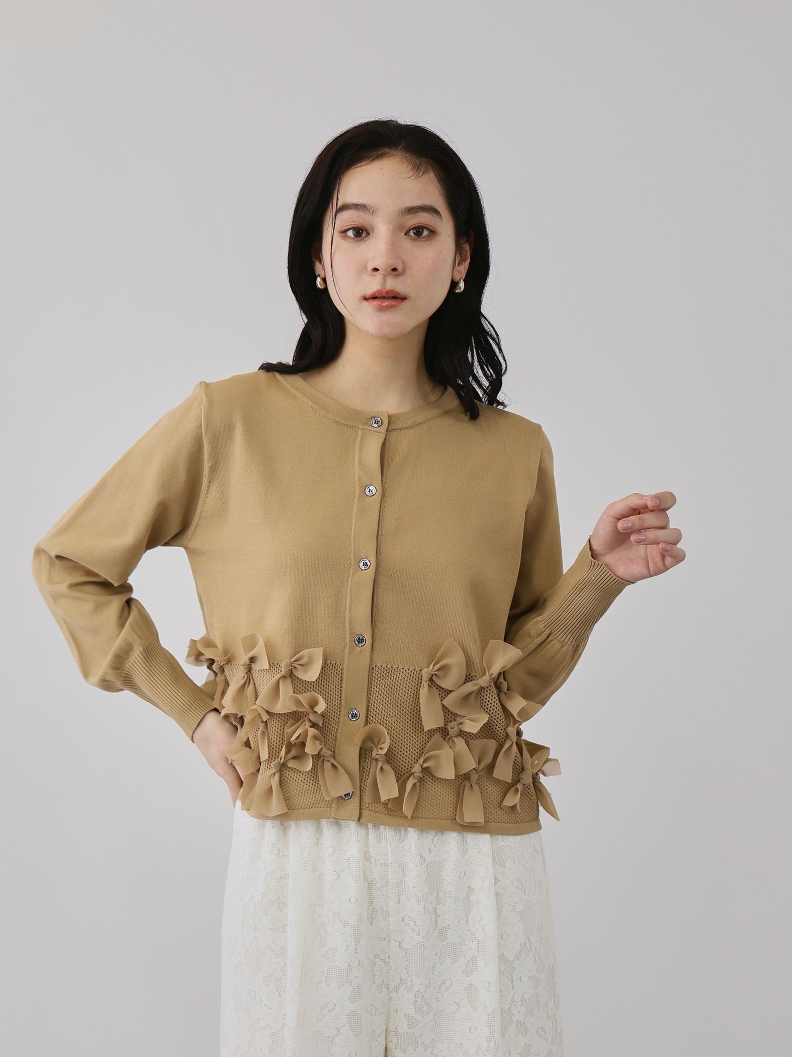 ブルーミングリボンニットカーディガン