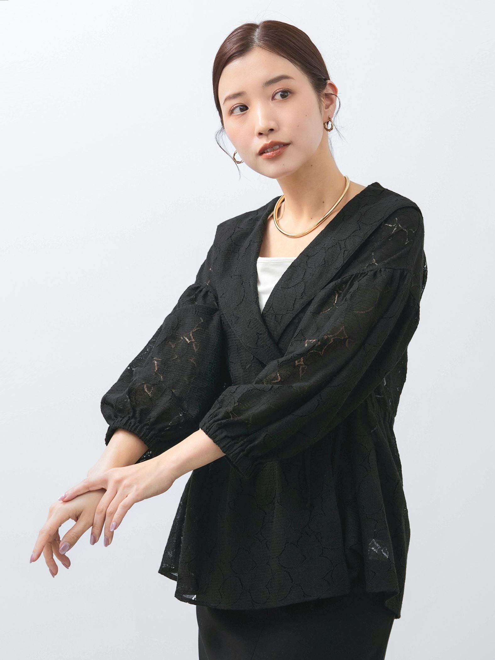 【SHIORI IRIE コラボ】レースカシュクールブラウス≪手洗い可能≫