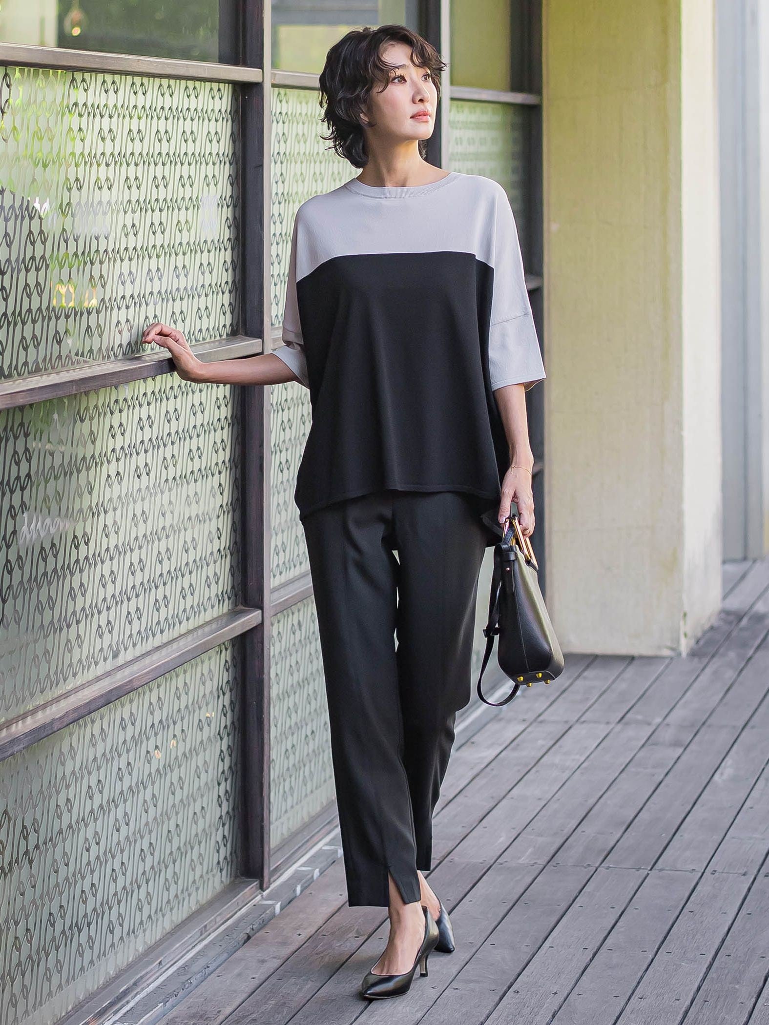 【WEB限定】“まるでデニム見え”裾スリットテーパードパンツ
