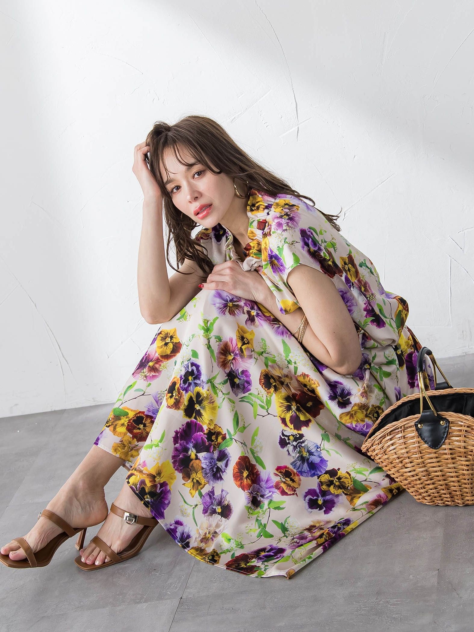 【KEITA KAWASAKI × Viaggio Bluコラボ】パンジープリントスカート